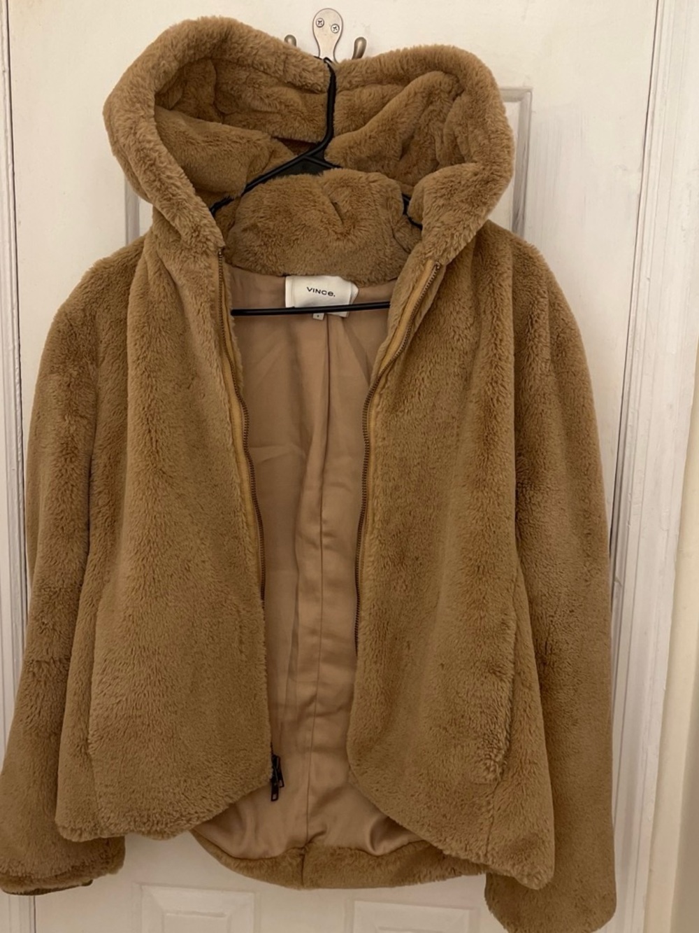 Vince Chestnut Brown Hooded Teddy Faux-Fur Jacket